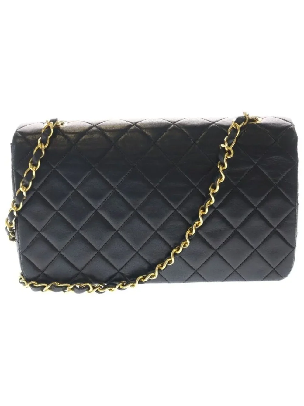 Chanel Quilted 23 Full Flap Lambskin Leather S Chain Shoulder Bag Gold Black